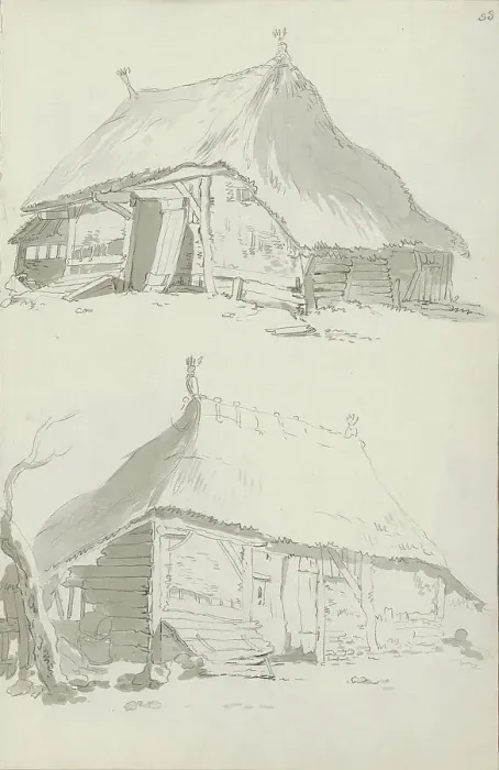 Framed Print : Farm buildings with thatched roofs, c.1780-c.1800. Creator: Bernhard Heinrich Thier Framed Print : Farm buildings with thatched roofs, c.1780-c.1800. Creator: Bernhard Heinrich Thier