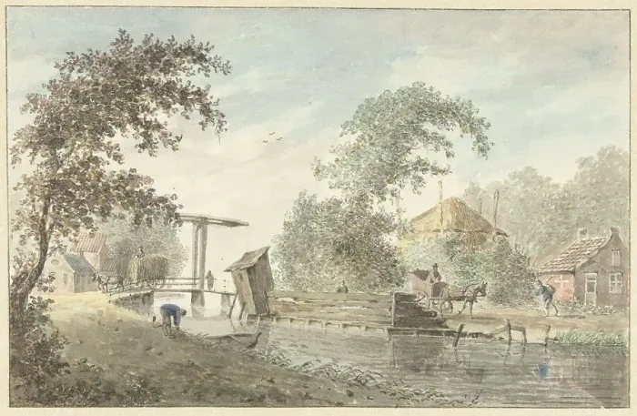 Framed Print : Farm on a canal with a drawbridge, 1757-1822. Creator: Hermanus Petrus Schouten Framed Print : Farm on a canal with a drawbridge, 1757-1822. Creator: Hermanus Petrus Schouten