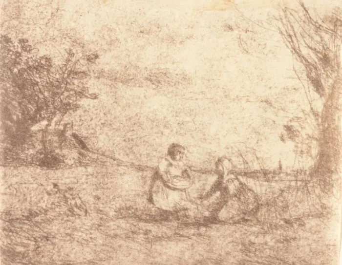 Framed Print : Farm Children (Les Enfants de la ferme), 1853. Creator: Jean-Baptiste-Camille Corot Framed Print : Farm Children (Les Enfants de la ferme), 1853. Creator: Jean-Baptiste-Camille Corot