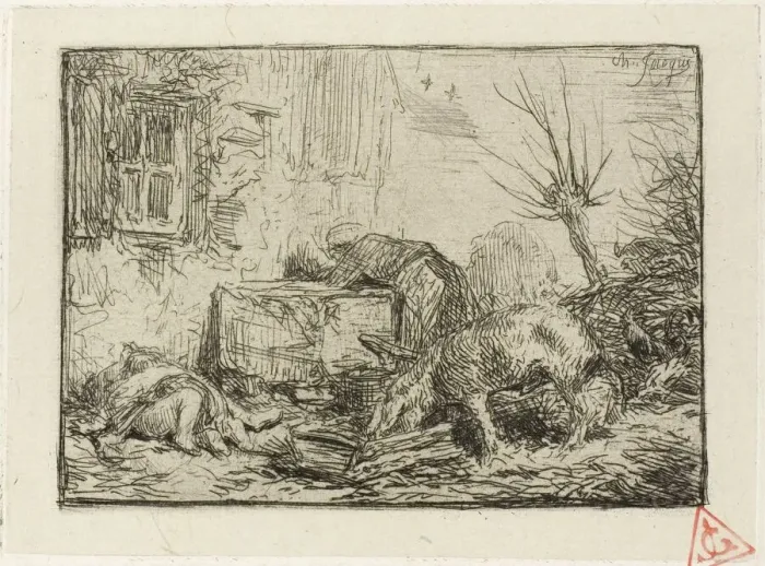 Framed Print : Farm Courtyard, 1846. Creator: Charles Emile Jacque Framed Print : Farm Courtyard, 1846. Creator: Charles Emile Jacque
