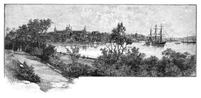 Framed Print : Farm Cove and the Garden Palace, Sydney, Australia, 1882 (1886)Artist: Henry Fullwood Framed Print : Farm Cove and the Garden Palace, Sydney, Australia, 1882 (1886)Artist: Henry Fullwood