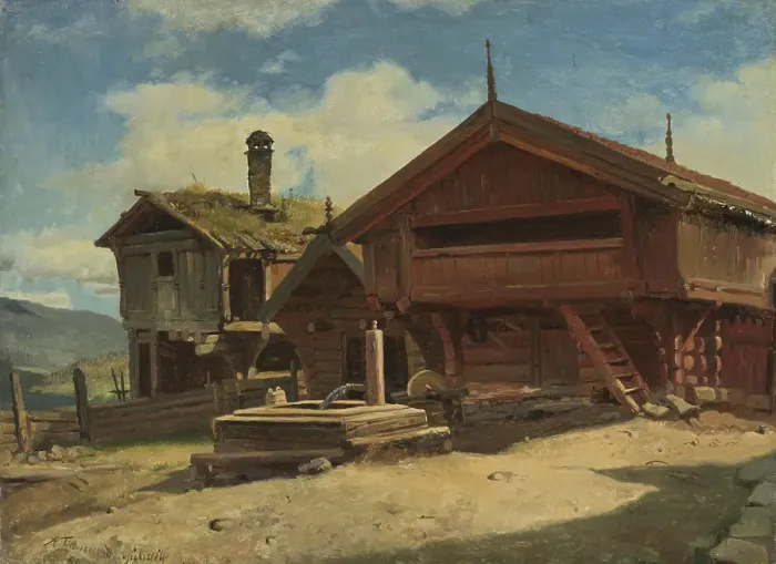 Framed Print : The Farm Gulsvik in Hallingdal, 1848. Creator: Adolph Tidemand Framed Print : The Farm Gulsvik in Hallingdal, 1848. Creator: Adolph Tidemand