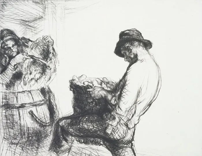 Framed Print : Farm hands, 1922. Creator: Edmund Blampied Framed Print : Farm hands, 1922. Creator: Edmund Blampied