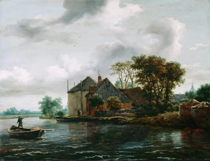 Framed Print : Farm and Hayrick on a River, late 1640s. Creator: Jacob van Ruisdael Framed Print : Farm and Hayrick on a River, late 1640s. Creator: Jacob van Ruisdael