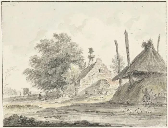 Framed Print : Farm and a haystack, 1733-1784. Creator: Hendrik Spilman Framed Print : Farm and a haystack, 1733-1784. Creator: Hendrik Spilman