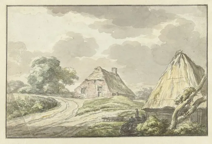 Framed Print : Farm house at the fork of a country road, 1783. Creator: Jan Bulthuis Framed Print : Farm house at the fork of a country road, 1783. Creator: Jan Bulthuis
