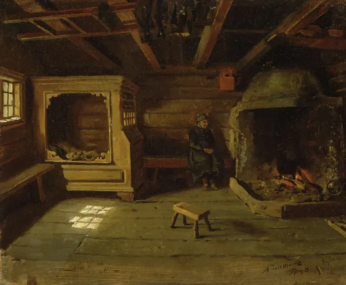 Framed Print : Farm Interior from Skjonne in Numedal, 1848. Creator: Adolph Tidemand Framed Print : Farm Interior from Skjonne in Numedal, 1848. Creator: Adolph Tidemand