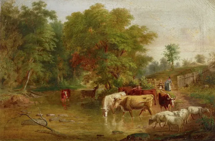 Framed Print : Farm Landscape Scene, c1830-1892. Creator: Jacob Cox Framed Print : Farm Landscape Scene, c1830-1892. Creator: Jacob Cox