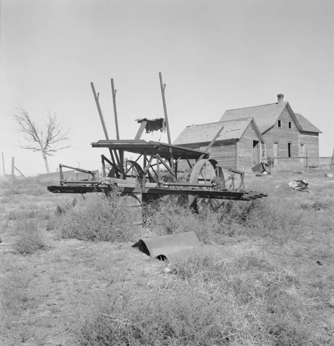 Framed Print : Farm machinery left on abandoned dry land farm in Columbia Basin, Grant County, Washington, 1939. Creator: Dorothea Lange Framed Print : Farm machinery left on abandoned dry land farm in Columbia Basin, Grant County, Washington, 1939. Creator: Dorothea Lange