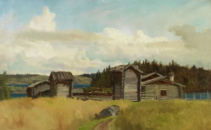 Framed Print : Farm with outbuildings, exercise. Creator: Hjalmar Munsterhjelm Framed Print : Farm with outbuildings, exercise. Creator: Hjalmar Munsterhjelm