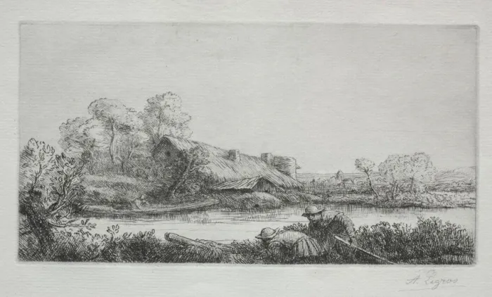 Framed Print : The Farm on the River (La Ferme Sur La Riviere: Effet Du Soir). Creator: Alphonse Legros Framed Print : The Farm on the River (La Ferme Sur La Riviere: Effet Du Soir). Creator: Alphonse Legros