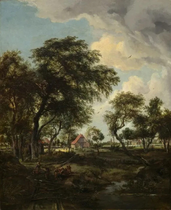 Framed Print : A Farm in the Sunlight, 1668. Creator: Meindert Hobbema Framed Print : A Farm in the Sunlight, 1668. Creator: Meindert Hobbema