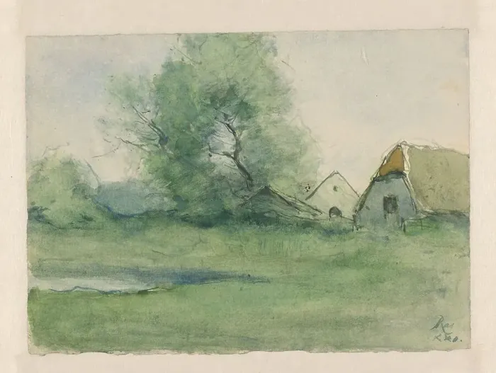 Framed Print : Farm with trees, 1921. Creator: Pieter H.J.J. Ras Framed Print : Farm with trees, 1921. Creator: Pieter H.J.J. Ras