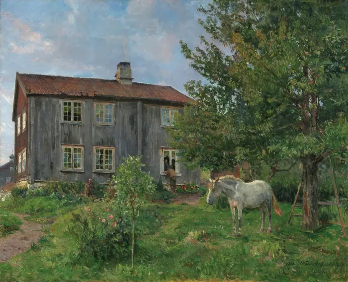 Framed Print : At the Farm, Ulvin, 1889. Creator: Gerhard Munthe Framed Print : At the Farm, Ulvin, 1889. Creator: Gerhard Munthe