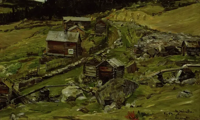 Framed Print : Farm in Valdres, 1879. Creator: Gerhard Munthe Framed Print : Farm in Valdres, 1879. Creator: Gerhard Munthe