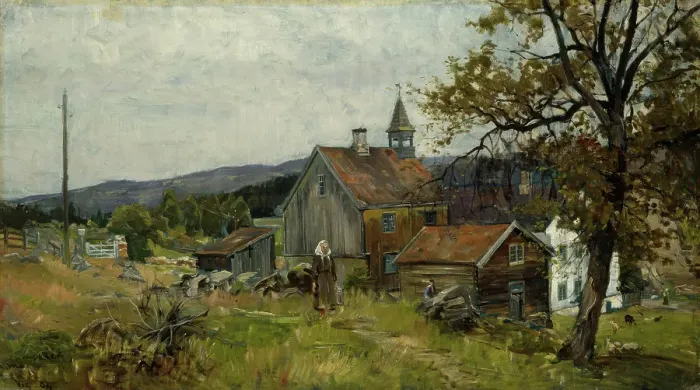 Framed Print : Farm, Vik at Stange, 1884. Creator: Gerhard Munthe Framed Print : Farm, Vik at Stange, 1884. Creator: Gerhard Munthe