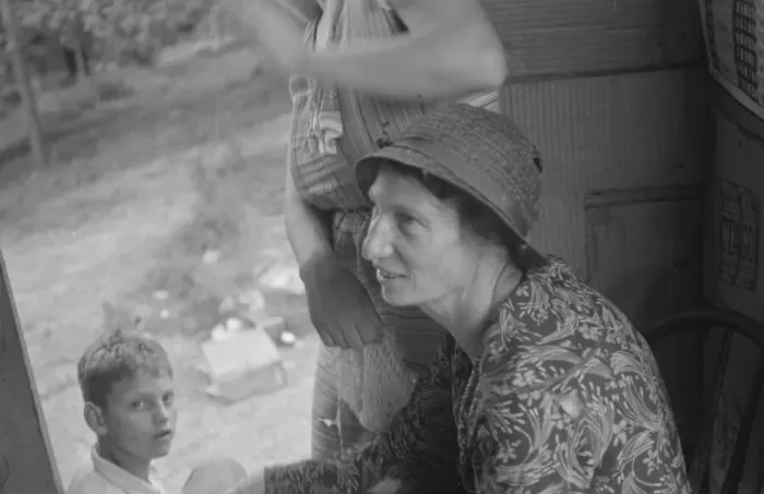 Framed Print : Farm woman in conversation with relief investigator, West Virginia, 1935. Creator: Walker Evans Framed Print : Farm woman in conversation with relief investigator, West Virginia, 1935. Creator: Walker Evans