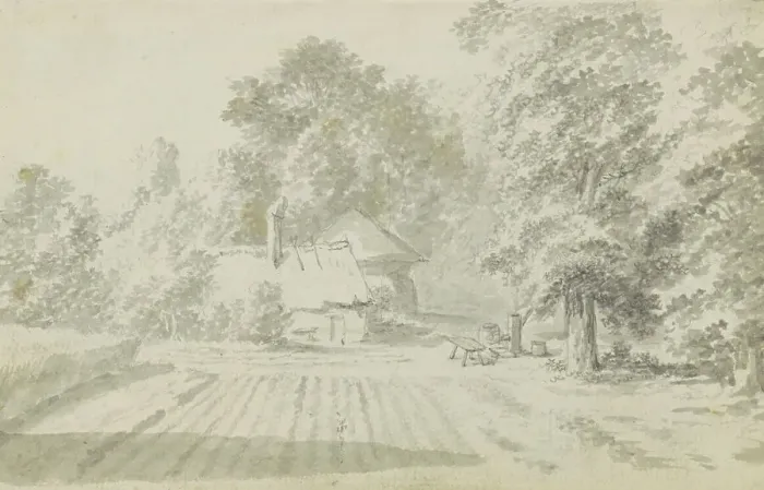 Framed Print : Farm in the woods, 1783. Creator: Johannes Huibert Prins Framed Print : Farm in the woods, 1783. Creator: Johannes Huibert Prins