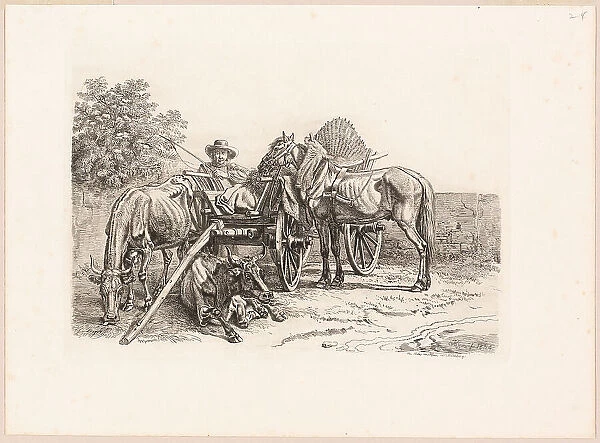 Farmer and His Cart, 1834. Creator: Johann Adam Klein
