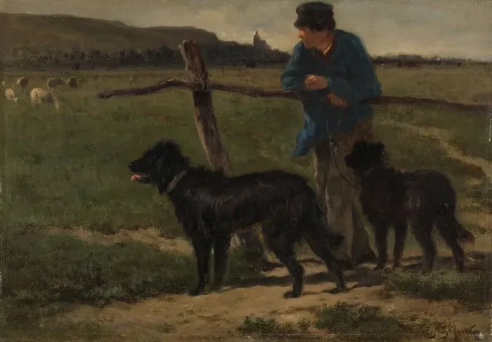 Framed Print : Farmer with dogs, c.1850-c.1890. Creator: Emile van Marcke de Lummen Framed Print : Farmer with dogs, c.1850-c.1890. Creator: Emile van Marcke de Lummen