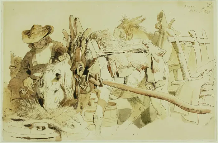 Framed Print : A Farmer Feeding his Pony in Geneva (recto); Seated Friar (verso), 1840 (recto); c. 1840 (verso). Creator: Edwin Henry Landseer Framed Print : A Farmer Feeding his Pony in Geneva (recto); Seated Friar (verso), 1840 (recto); c. 1840 (verso). Creator: Edwin Henry Landseer