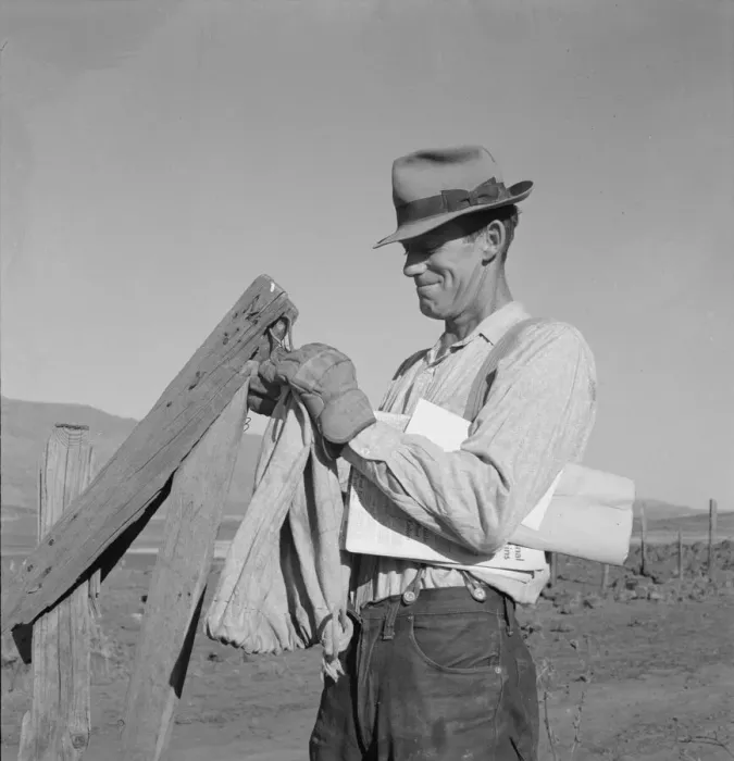 Framed Print : Farmer getting the morning mail, Gem County, Idaho, 1939. Creator: Dorothea Lange Framed Print : Farmer getting the morning mail, Gem County, Idaho, 1939. Creator: Dorothea Lange