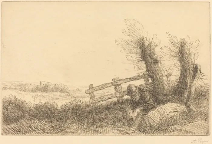 Framed Print : Farmer Reclining (Le fermier au repos). Creator: Alphonse Legros Framed Print : Farmer Reclining (Le fermier au repos). Creator: Alphonse Legros
