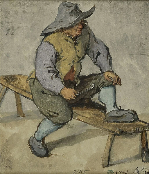 Farmer sitting on a bench, 1640s. Creator: Adriaen van Ostade