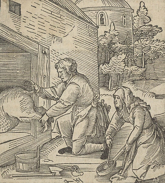 A Farmer Slaughtering a Hog, from Hymmelwagen auff dem, wer wol lebt... 1517