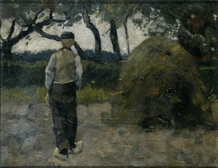 Framed Print : A Farmer standing near a Hay-Stack, 1889. Creator: Richard Roland Holst Framed Print : A Farmer standing near a Hay-Stack, 1889. Creator: Richard Roland Holst