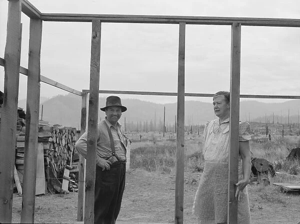 Farmer starting out on cut-over land building... Priest River Valley, Bonner County, Idaho, 1939. Creator: Dorothea Lange