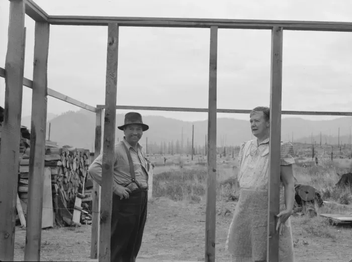 Framed Print : Farmer starting out on cut-over land building... Priest River Valley, Bonner County, Idaho, 1939. Creator: Dorothea Lange Framed Print : Farmer starting out on cut-over land building... Priest River Valley, Bonner County, Idaho, 1939. Creator: Dorothea Lange