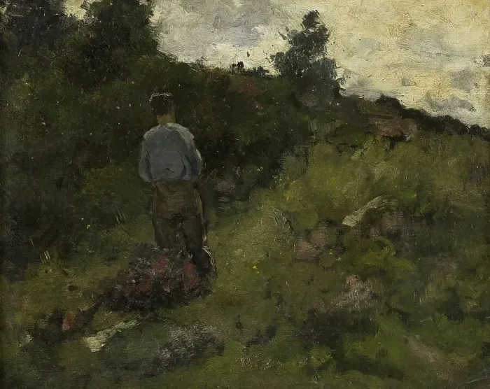 Framed Print : A Farmer walking along the Fringe of a Wood, 1889. Creator: Richard Roland Holst Framed Print : A Farmer walking along the Fringe of a Wood, 1889. Creator: Richard Roland Holst