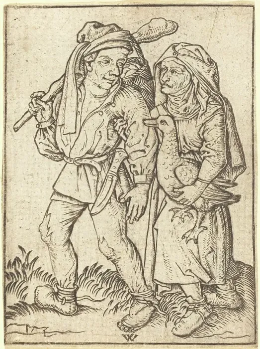 Framed Print : Farmer and Wife with Goose, c. 1490. Creator: Wenzel von Olmutz Framed Print : Farmer and Wife with Goose, c. 1490. Creator: Wenzel von Olmutz