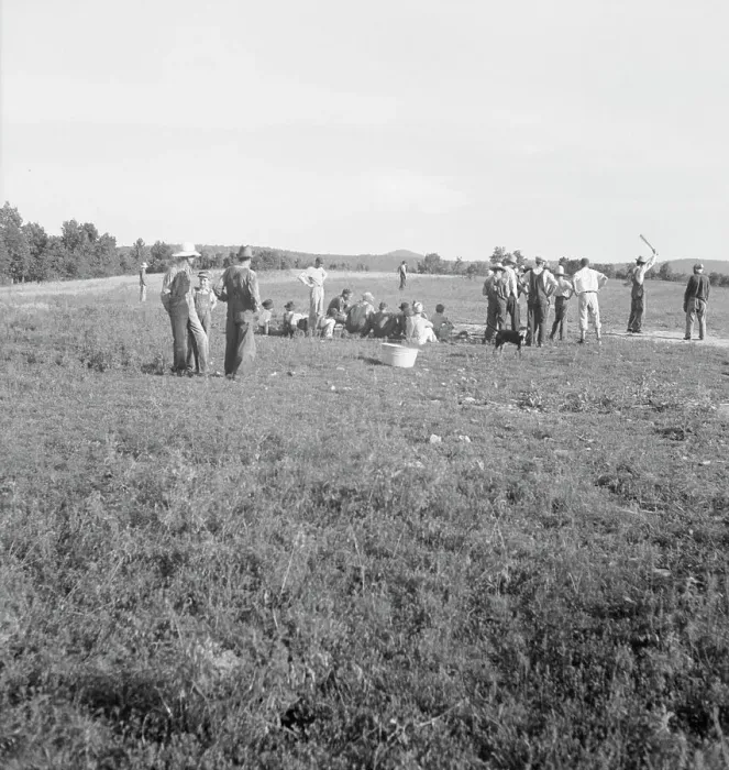 Framed Print : Farmers baseball game in the country... near Mountain Home, northern Arkansas, 1938. Creator: Dorothea Lange