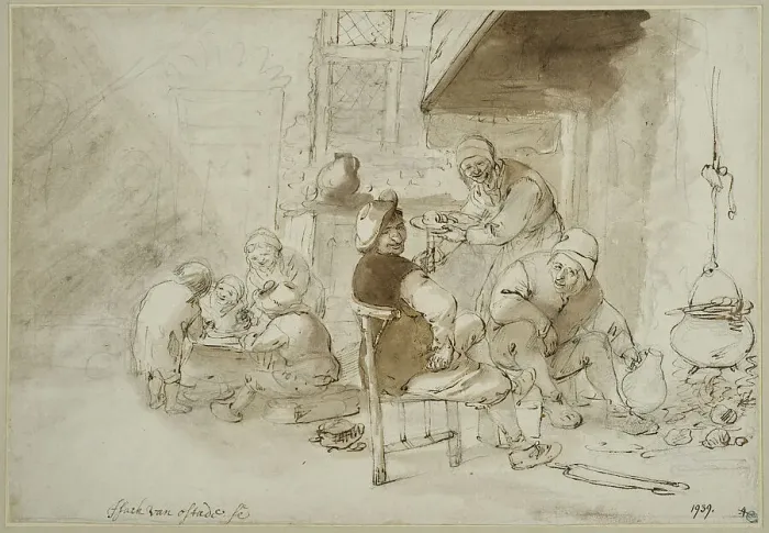 Framed Print : Farmers eat in a kitchen. Creator: Isaac van Ostade