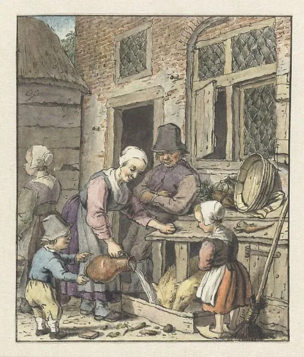 Framed Print : Farmer's family feeding the pigs, 1758-1808. Creator: Christina Chalon Framed Print : Farmer's family feeding the pigs, 1758-1808. Creator: Christina Chalon