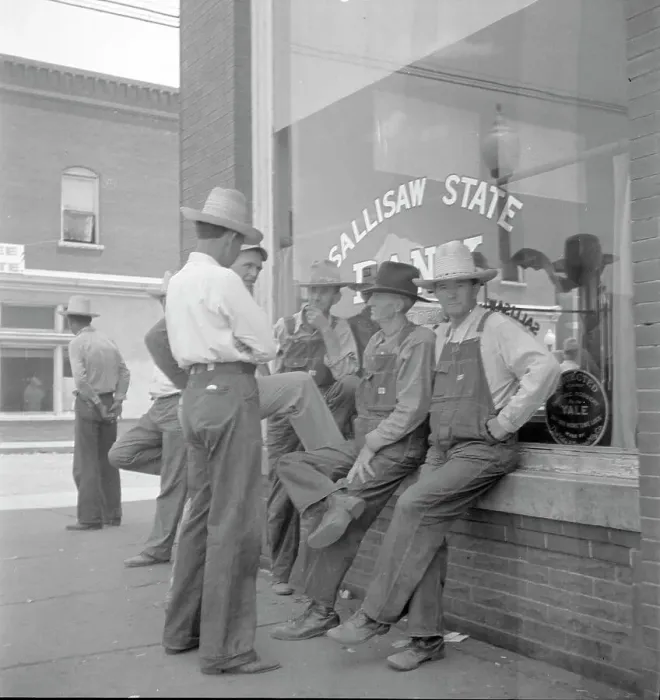 Framed Print : Farmers, Main street in Oklahoma town - Drought region, 1936. Creator: Dorothea Lange Framed Print : Farmers, Main street in Oklahoma town - Drought region, 1936. Creator: Dorothea Lange