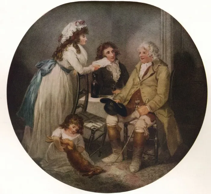 Framed Print : The Farmers Visit to his Married Daughter in Town, 1789, (1915). Artist: William Bond Framed Print : The Farmers Visit to his Married Daughter in Town, 1789, (1915). Artist: William Bond