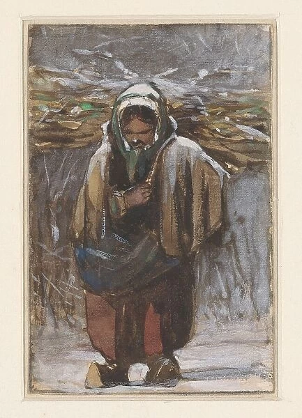 Farmer's wife carrying firewood in winter landscape, 1832-1880. Creator: Jan Weissenbruch
