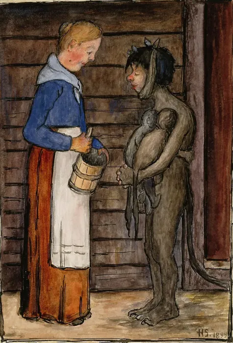 Framed Print : The Farmer's Wife and Poor Devil, 1899. Creator: Hugo Simberg Framed Print : The Farmer's Wife and Poor Devil, 1899. Creator: Hugo Simberg