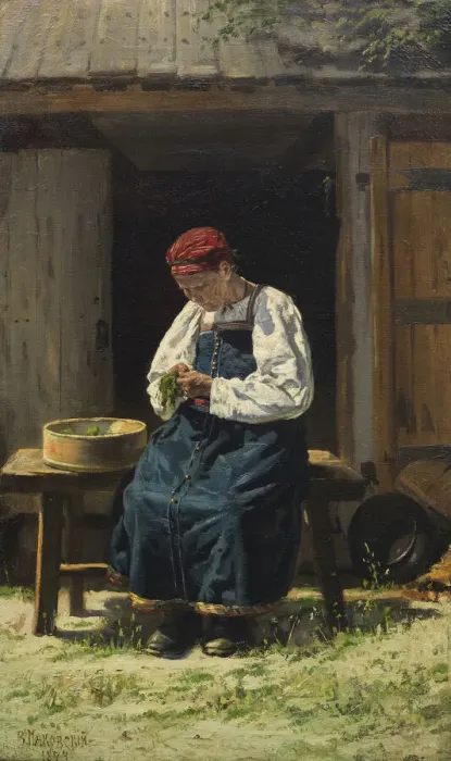 Framed Print : Farmers wife at work, 1874. Creator: Makovsky, Vladimir Yegorovich (1846-1920) Framed Print : Farmers wife at work, 1874. Creator: Makovsky, Vladimir Yegorovich (1846-1920)