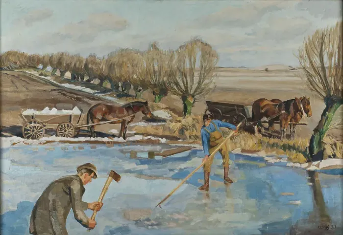Framed Print : Farmhands fetching Ice, 1927. Creator: Fritz Syberg Framed Print : Farmhands fetching Ice, 1927. Creator: Fritz Syberg