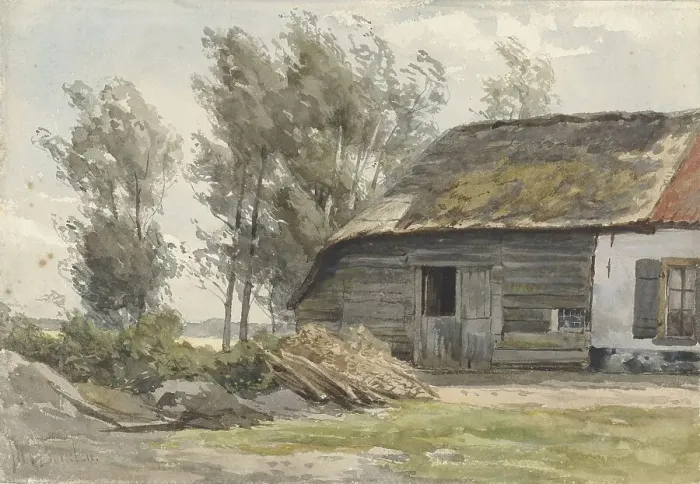 Framed Print : Farmhouse with barn, 1835-1892. Creator: Jan Willem van Borselen Framed Print : Farmhouse with barn, 1835-1892. Creator: Jan Willem van Borselen