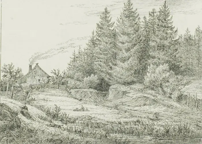 Framed Print : Farmhouse in an Evergreen Forest, 1828. Creator: Johan Christian Dahl Framed Print : Farmhouse in an Evergreen Forest, 1828. Creator: Johan Christian Dahl