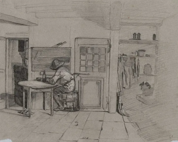 Framed Print : A Farmhouse Interior with a Boy at a Table, c. 1846. Creator: Alexandre-Gabriel Decamps (French Framed Print : A Farmhouse Interior with a Boy at a Table, c. 1846. Creator: Alexandre-Gabriel Decamps (French