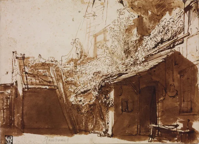 Framed Print : Farmhouse in Light and Shadow. Artist: Rembrandt van Rhijn (1606-1669) Framed Print : Farmhouse in Light and Shadow. Artist: Rembrandt van Rhijn (1606-1669)