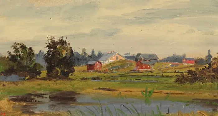 Framed Print : Farmhouse in the municipality on the shore of the lake. Creator: Johan Knutson Framed Print : Farmhouse in the municipality on the shore of the lake. Creator: Johan Knutson