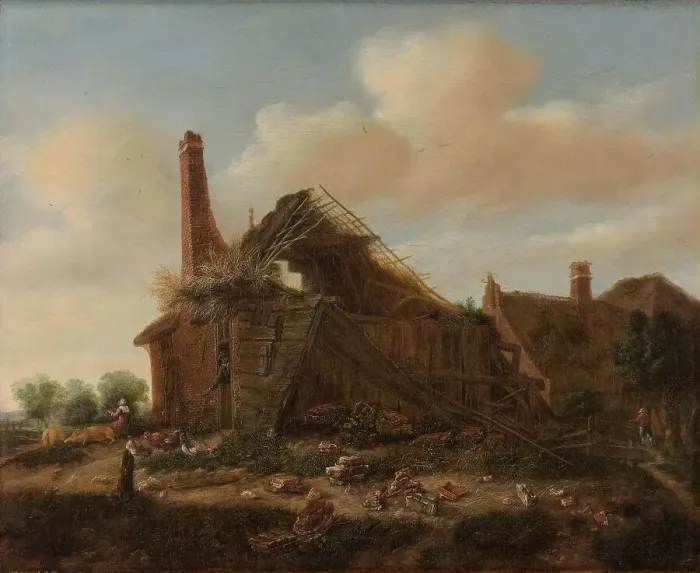 Framed Print : Farmhouse in ruins, 1650-1700. Creator: Emanuel Murant Framed Print : Farmhouse in ruins, 1650-1700. Creator: Emanuel Murant