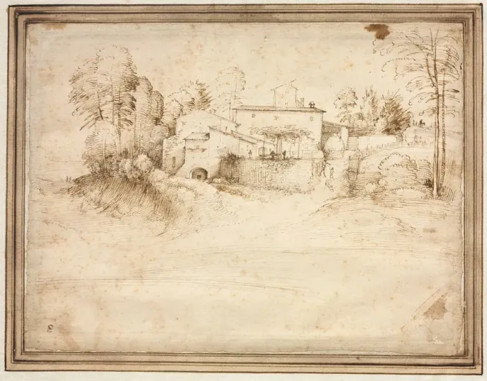Framed Print : Farmhouse on the Slope of a Hill, c. 1508. Creator: Fra Bartolommeo (Italian, 1472-1517) Framed Print : Farmhouse on the Slope of a Hill, c. 1508. Creator: Fra Bartolommeo (Italian, 1472-1517)